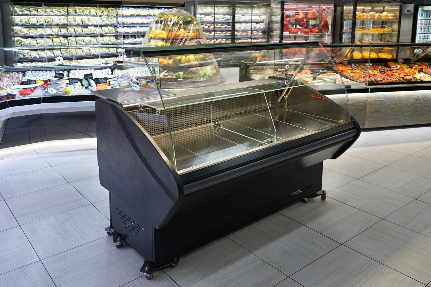 Kühltheke RHEA 1090 mm schwarz, LED-Beleuchtung, gekühlter Unterbau