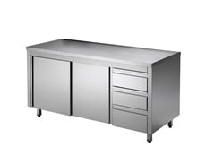 Armoire de travail en acier inoxydable ECO avec porte coulissante et 3 tiroirs 18x6