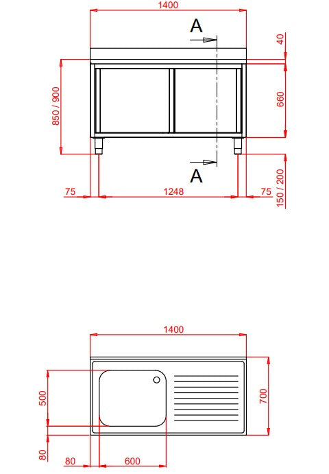 Meuble évier Eco 14x7 avec 1 vasque à gauche