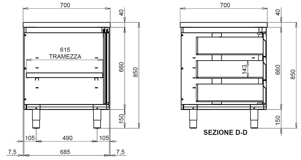 Armoire de travail en acier inoxydable ECO avec porte battante et 3 tiroirs 12x7