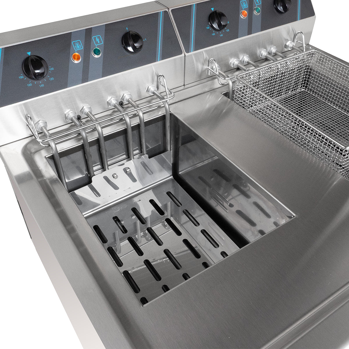 Elektro-Doppel-Fritteuse Profi 12+12 Liter mit Ablasshahn, 400 V