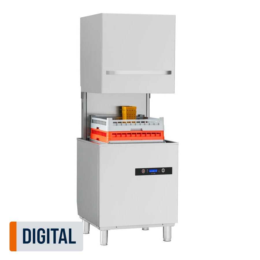 Haubenspülmaschine HYPRO Digital 54 SL 50x50 cm Korbmaß, mit Reiniger- & Klarspüldosierer, mit Ablaufpumpe, Drucksteigerungspumpe Made in Europe, 400 Volt
