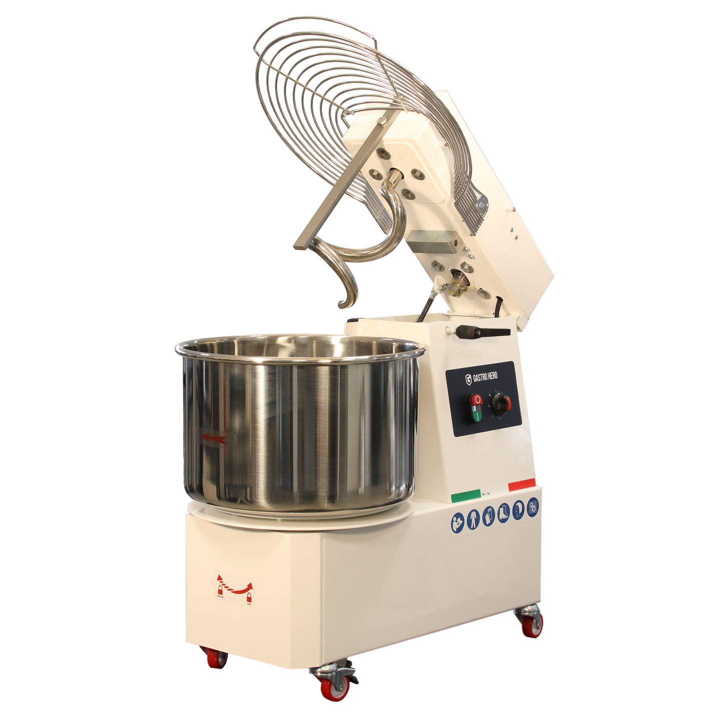 Spiral-Teigknetmaschine PROFI 42 Liter 230V mit Rollen - variabler Kopf