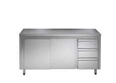 Armoire de travail en acier inoxydable ECO avec porte coulissante et 3 tiroirs 18x6