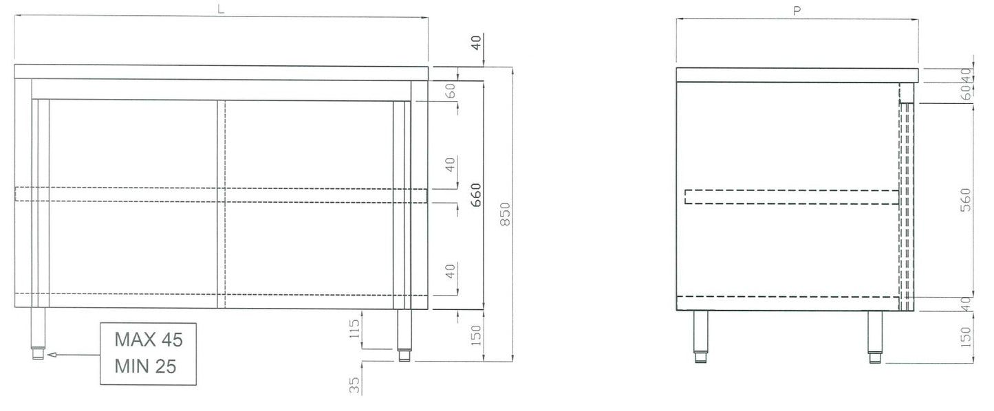 Armoire de travail en acier inoxydable ECO 18x7