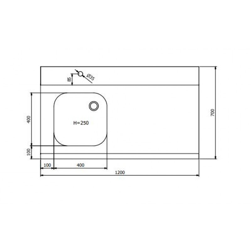 Table d'entrée PROFI 1200 x 700 droite