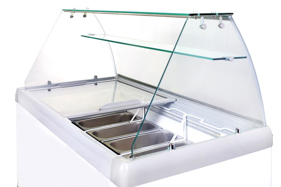 Eiskühltheke ECO 400, 1300 mm Breite inkl. Eisbehälter & Drahtkörbe, auf Rollen