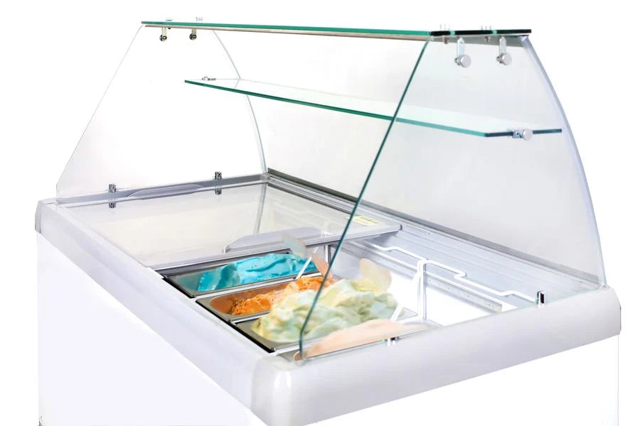 Eiskühltheke ECO 400, 1300 mm Breite inkl. Eisbehälter & Drahtkörbe, auf Rollen