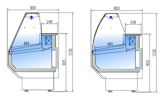 Comptoir réfrigéré PROFI 100 - façade ronde en verre, 1050 mm, avec éclairage LED