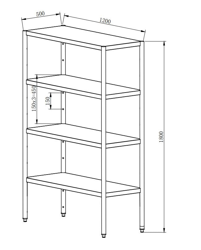 Edelstahl Regal Basic 1200x500x1800 mm