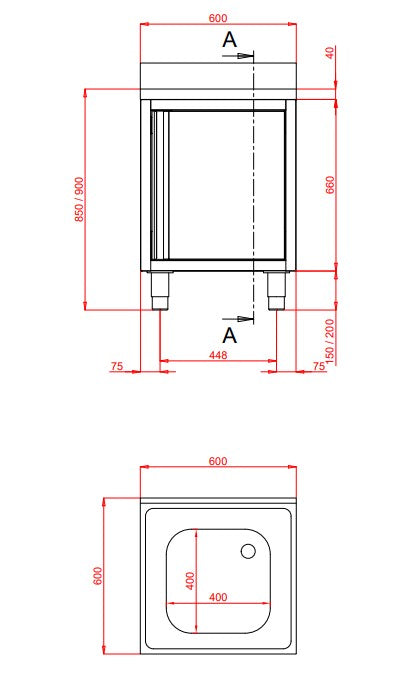 Meuble évier Eco 6x6 avec 1 vasque