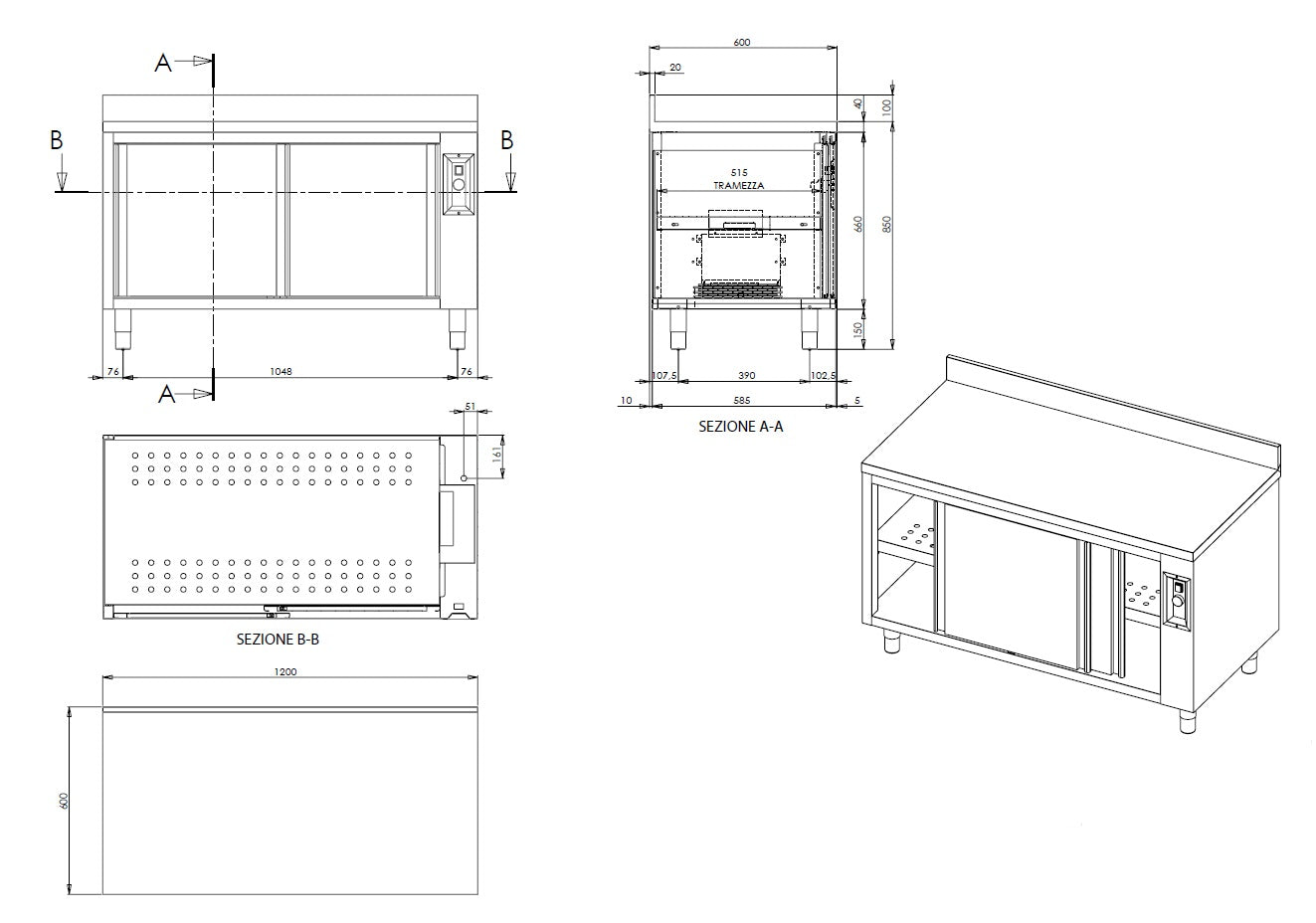 Wärmeschrank ECO 20x7 mit Schiebetüren und Aufkantung