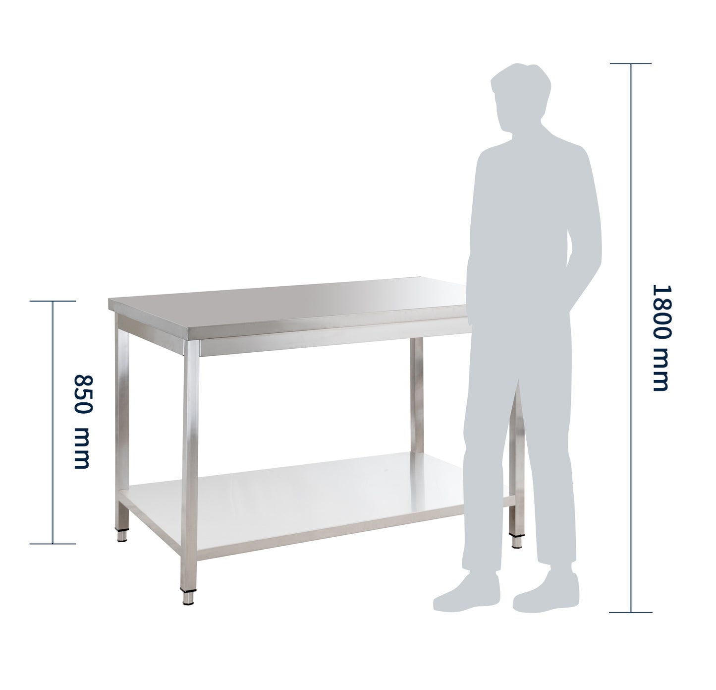 Table de travail en acier inoxydable Basic 10x6 avec base