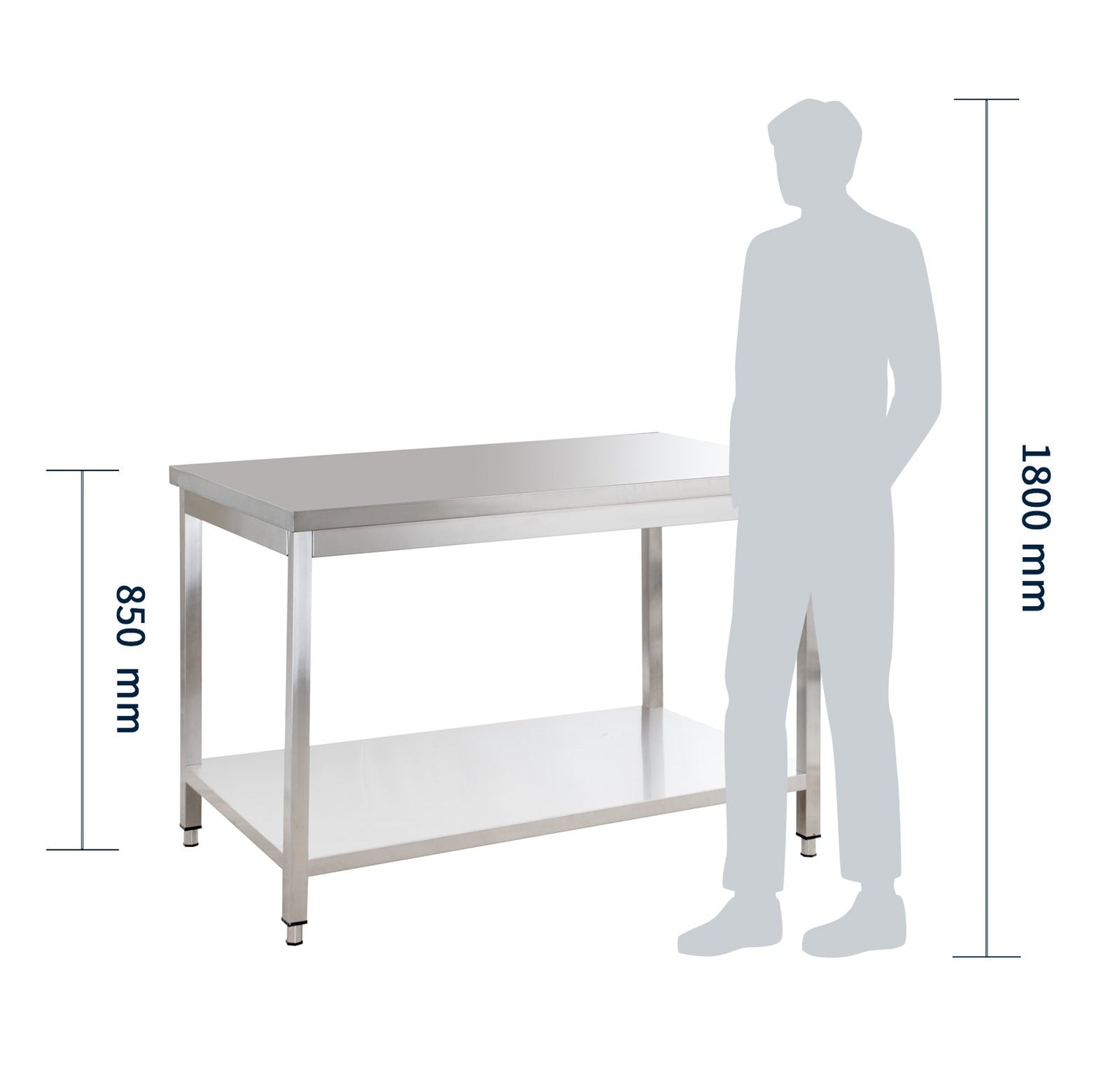 Edelstahl Arbeitstisch Basic 10x7 mit Grundboden