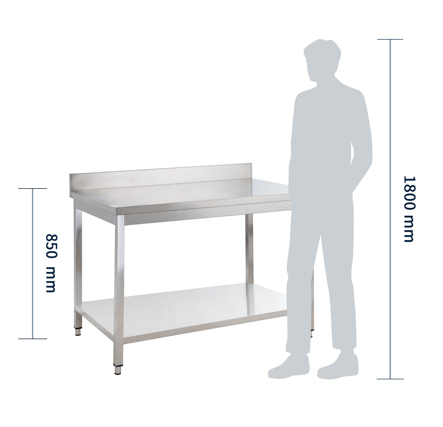 Table de travail en acier inoxydable Basic 10x6 avec base et dosseret