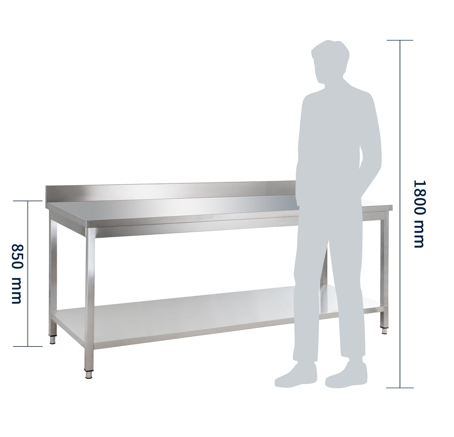 Table de travail en acier inoxydable Basic 18x6 avec base et dosseret