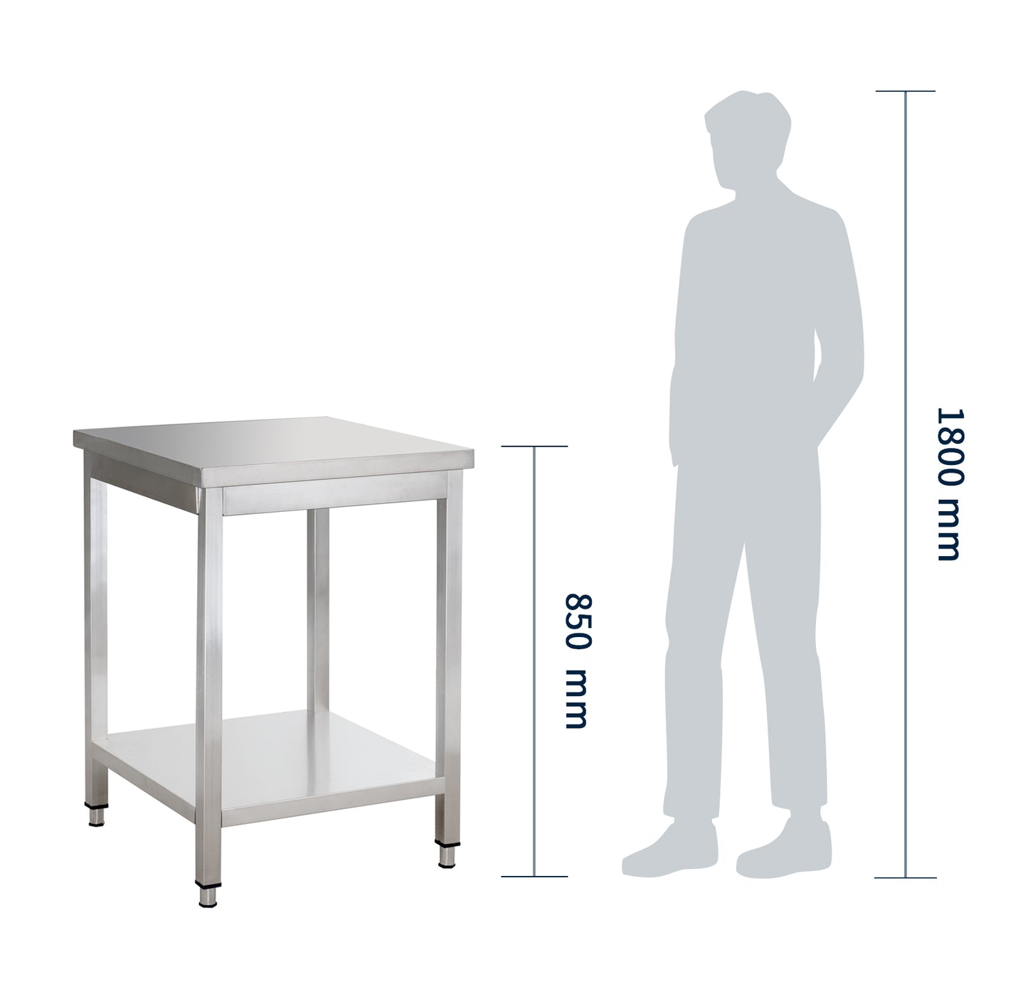 Table de travail en acier inoxydable Basic 6x6 avec base