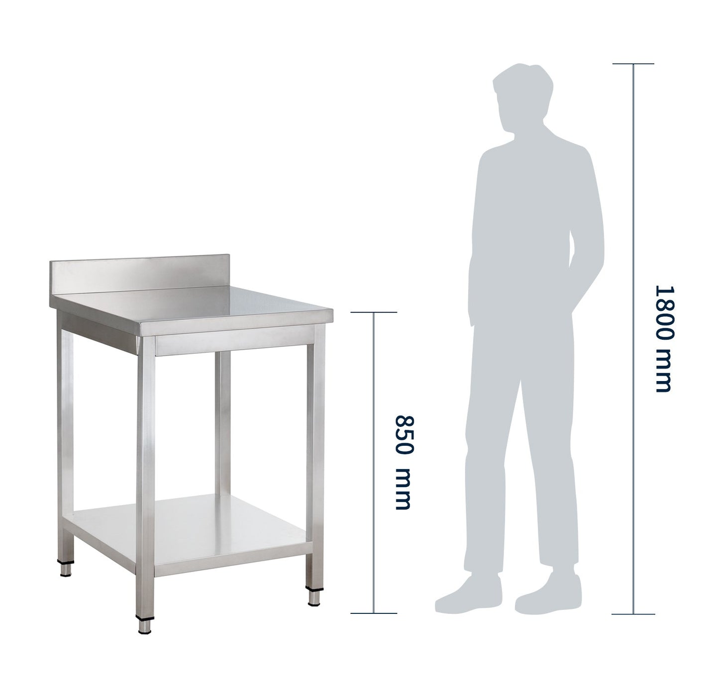 Table de travail en acier inoxydable Basic 7x7 avec base et dosseret