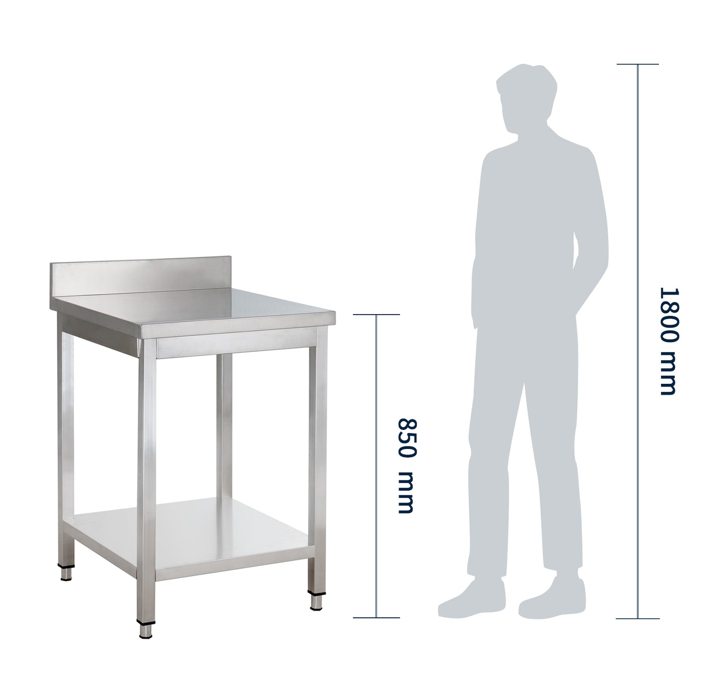 Table de travail en acier inoxydable Basic 6x6 avec base et dosseret